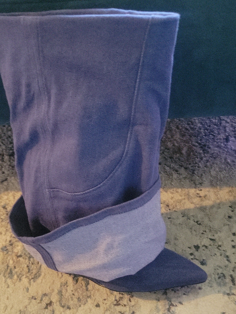 AZALEA WANG Blue Fold-Over STYLISH DENIM BOOTS - Picture 2 of 11
